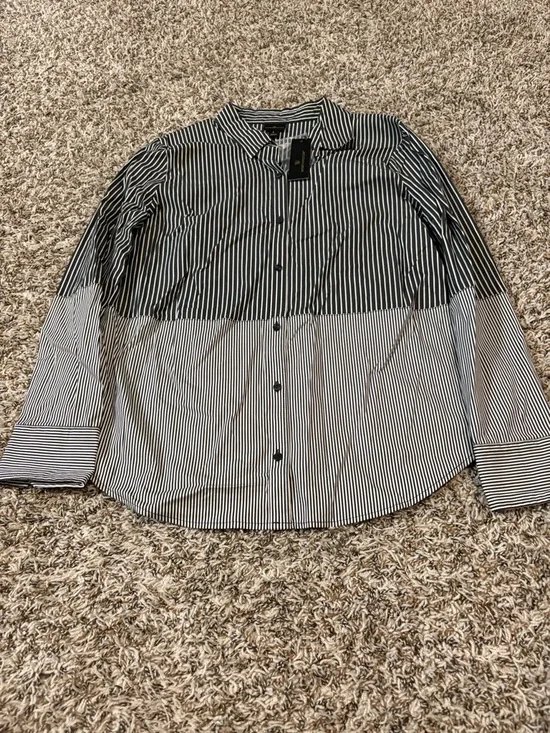 NWT -Worthington Black and White Striped Button-Down Shirt large - Picture 1 of 9